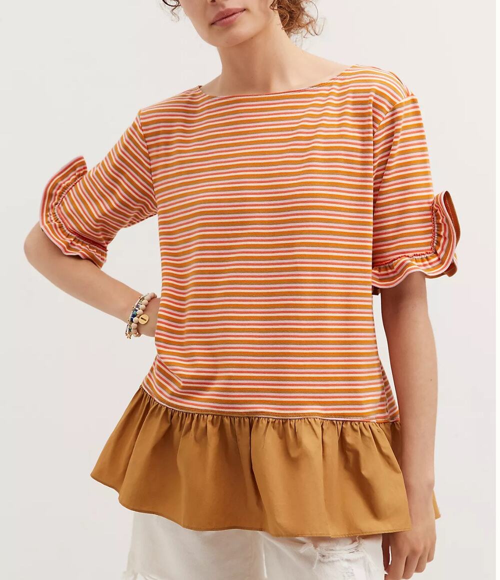 Maeve Anthropologie Multicolor Striped Ruffled Peplum Top Size XS